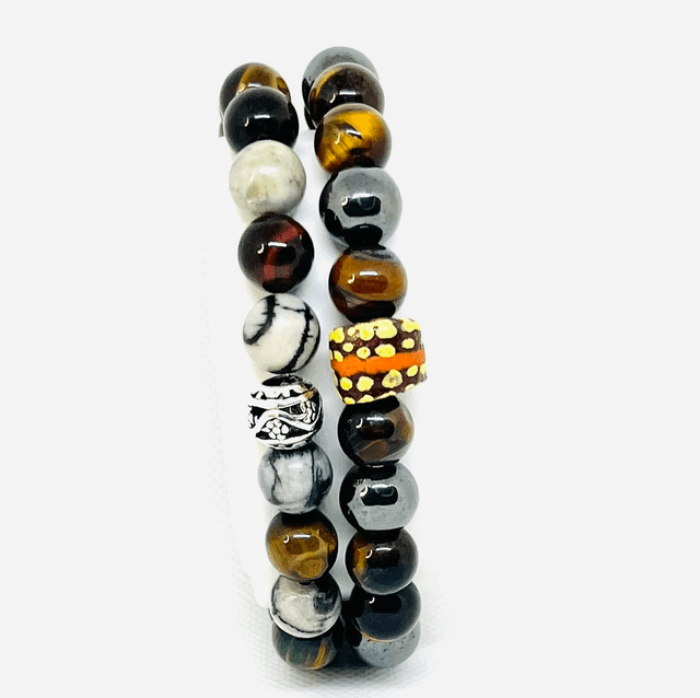 Desert Warrior – Herenarmband met Krobo-kraal en Tijgeroog