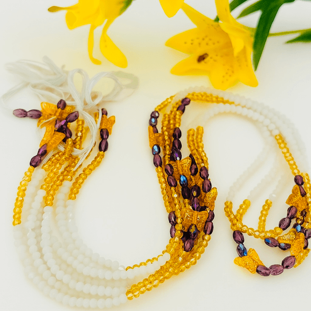 Golden Wings Heupketting 120cm – Goud, Paars & Vlinderkralen | Handgemaakte Waist Beads