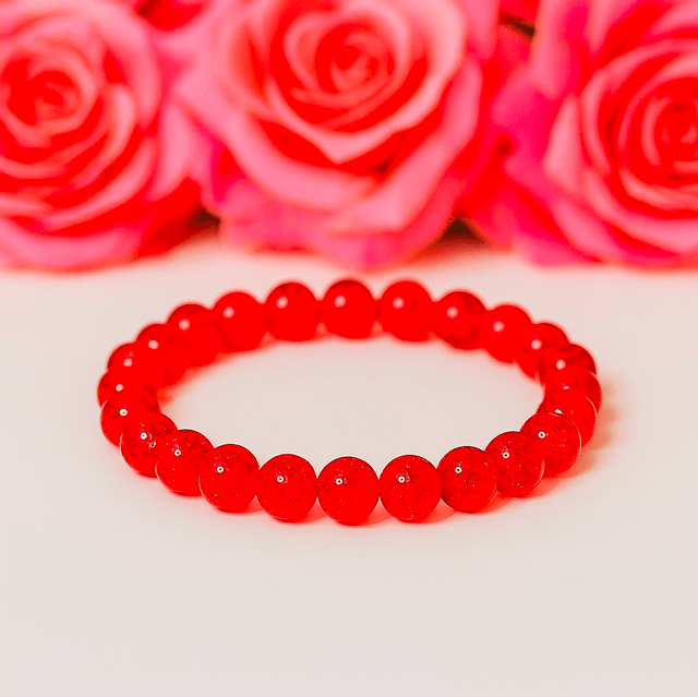 Crimson Glow Armband – Rode Crackle Kralen | Handgemaakt & Elastisch