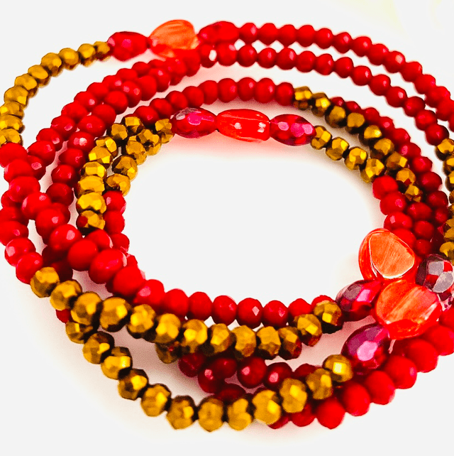 Fierce Flame Heupketting 120cm – Rood & Goud Kralen | Vuur Waist Beads