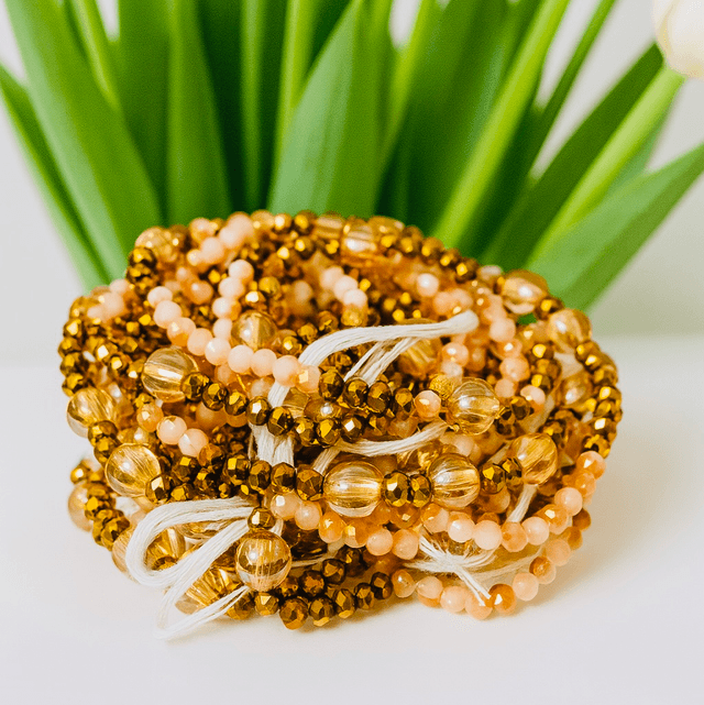 Golden Nectar Heupketting 120cm – Goud & Zachtroze Kralen | Taille Sieraad Handgemaakt