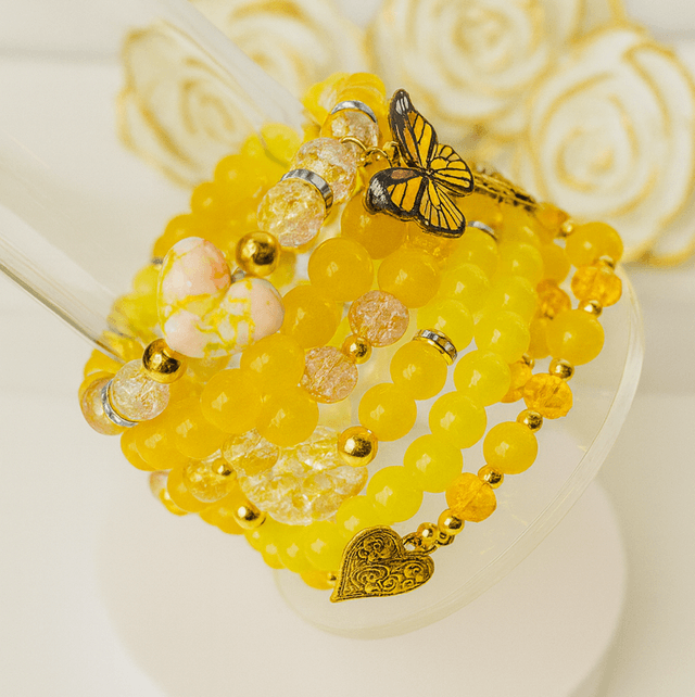 Sunshine Glow – Gele Armbandenset met Bedels & Kralen