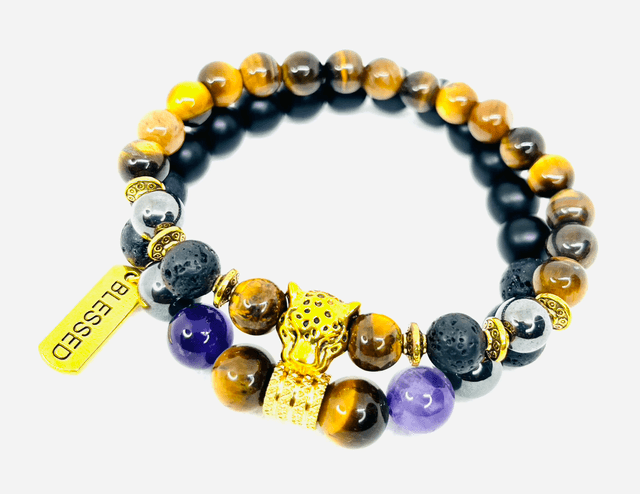 Golden Guardian – Luxe Herenarmbandenset met Tijgeroog en Amethist