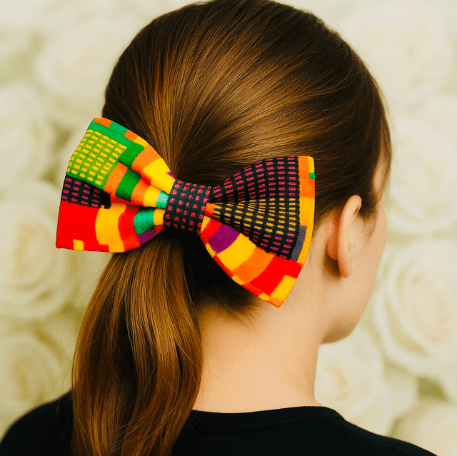 Kente Haarstrik met Elastiek – Handgemaakte Afrikaans Geïnspireerde Haaraccessoire van 100% Katoen