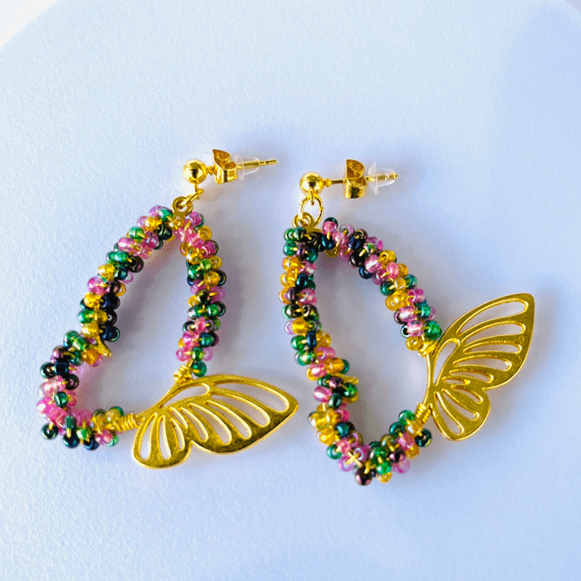 Twilight Wings – Multicolor Butterfly Beaded Earrings