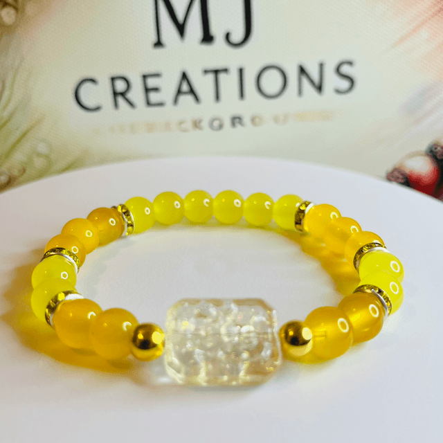 Zonnesteen Sereniteit Armband – Gele Edelstenen & Bergkristal