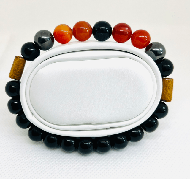 Heritage Flame – Armband met Onyx, Carneool & Houtaccent