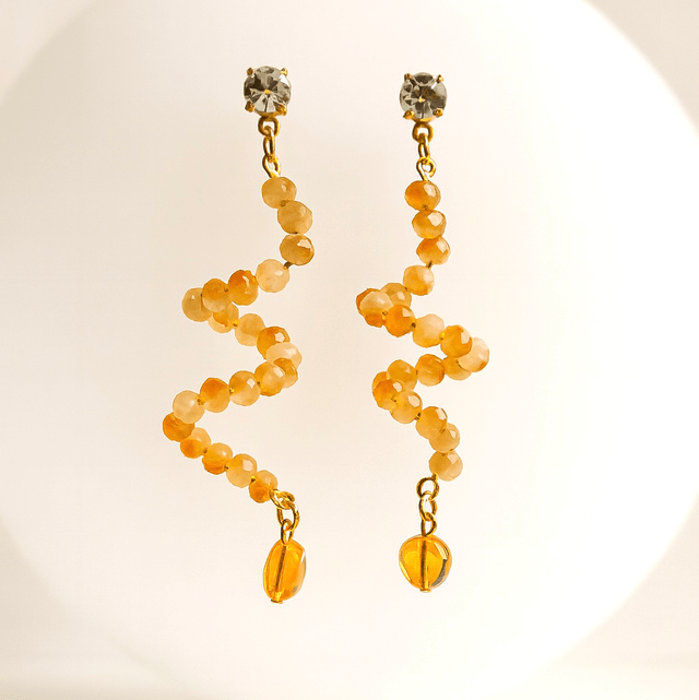 Handgemaakte Amberkleurige Kristalkralen Oorbellen – Elegante Statement Sieraden 