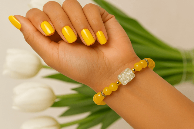 Zonnesteen Sereniteit Armband – Gele Edelstenen & Bergkristal