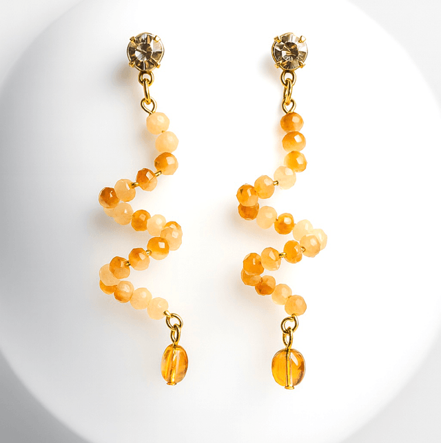 Handgemaakte Amberkleurige Kristalkralen Oorbellen – Elegante Statement Sieraden 