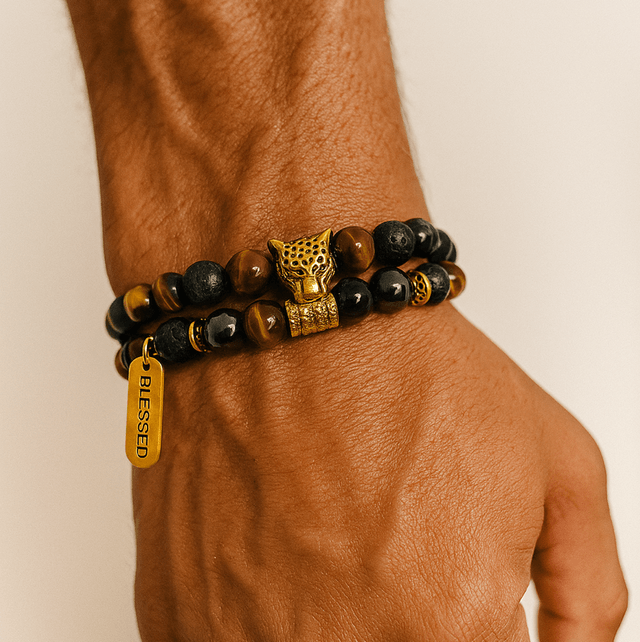 Golden Guardian – Luxe Herenarmbandenset met Tijgeroog en Amethist