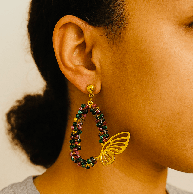 Twilight Wings – Multicolor Butterfly Beaded Earrings
