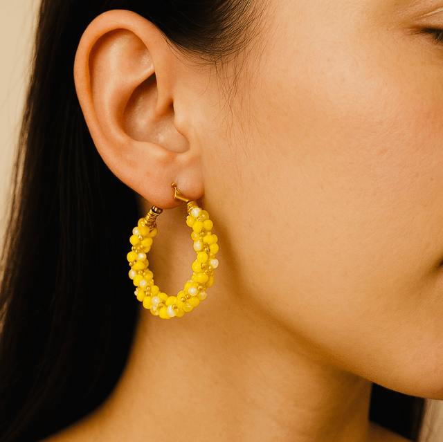 Sunbeam Hoops – Handgemaakte Gele Statement Oorbellen