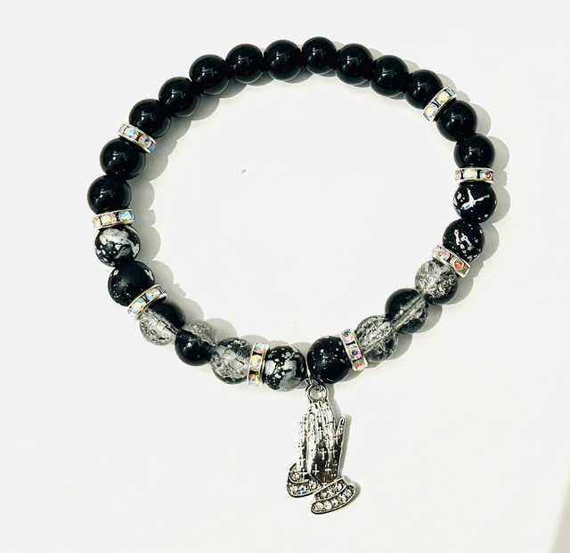 Faith & Grace Armband – Zwarte Obsidiaan & Gebedshanger