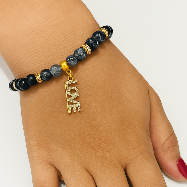 Gouden Victoria Armband – Zwarte Onyx & Sneeuwvlok Obsidiaan  