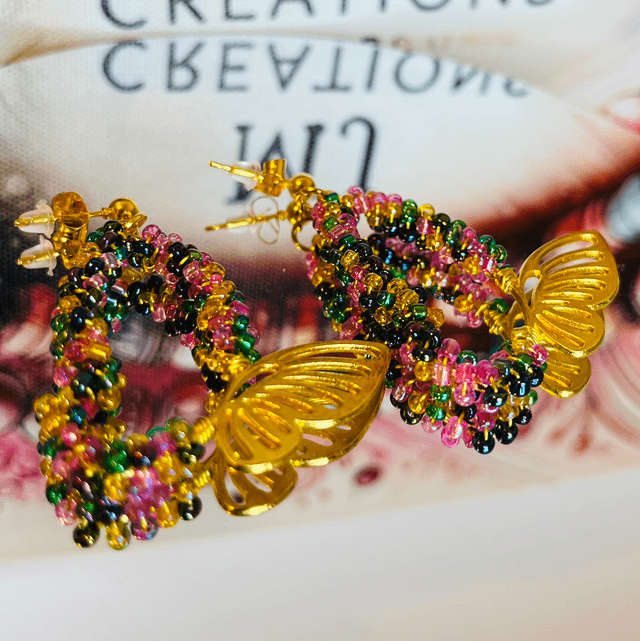 Twilight Wings – Multicolor Butterfly Beaded Earrings