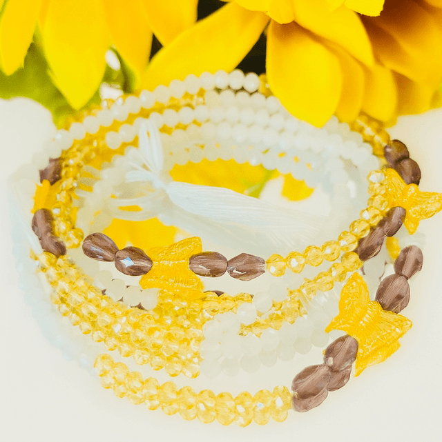 Golden Wings Heupketting 120cm – Goud, Paars & Vlinderkralen | Handgemaakte Waist Beads