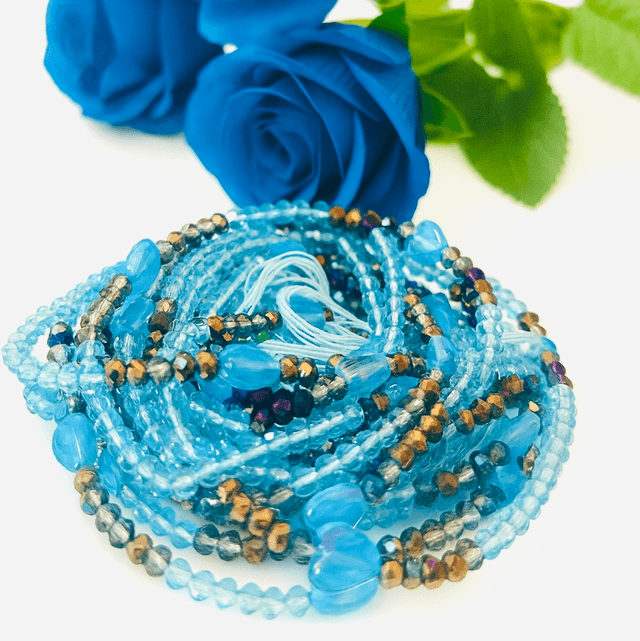 Ocean Whisper Heupketting 120cm – Aqua & Blauw Kralensieraad | Spirituele Waist Beads 
