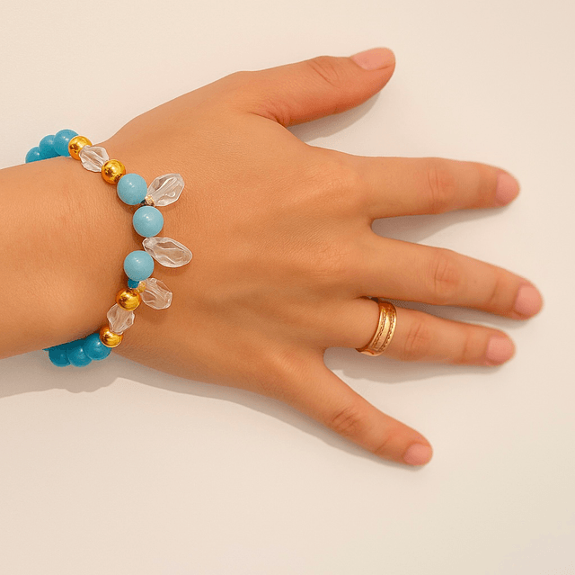 Blue Aurora Armband – Blauwe Kralen & Kristallen Charms