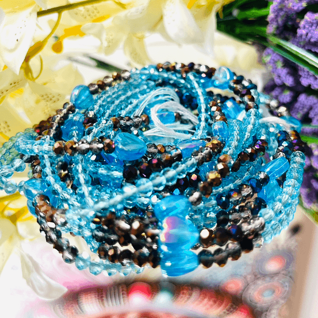 Ocean Whisper Heupketting 120cm – Aqua & Blauw Kralensieraad | Spirituele Waist Beads 
