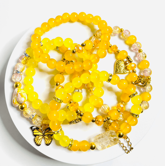 Sunshine Glow – Gele Armbandenset met Bedels & Kralen