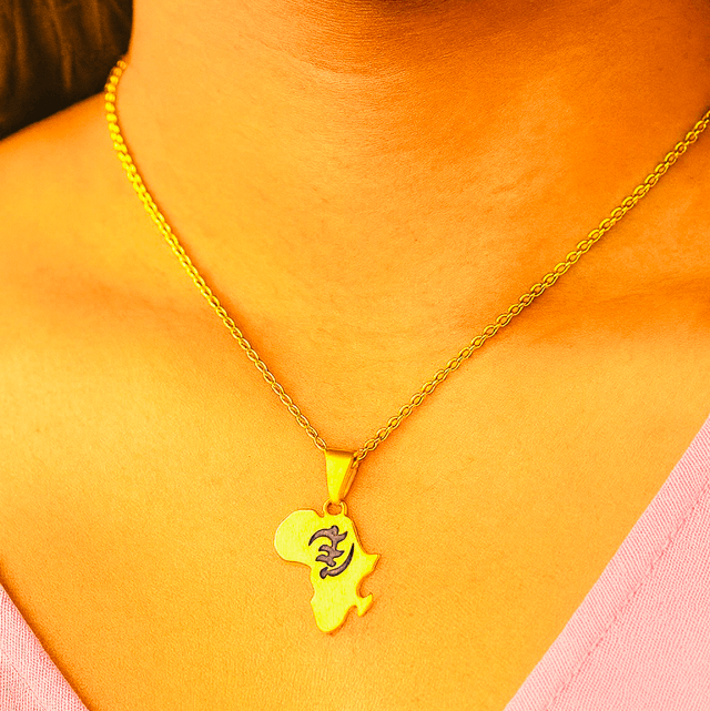 Gouden Afrika Ketting met Gye Nyame Adinkra Symbool – Handgemaakte Culturele Sieraad | Statement Halsketting