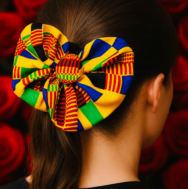 Kente Haarbloem met Elastiek – Handgemaakte Afrikaanse Haaraccessoire van 100% Katoen