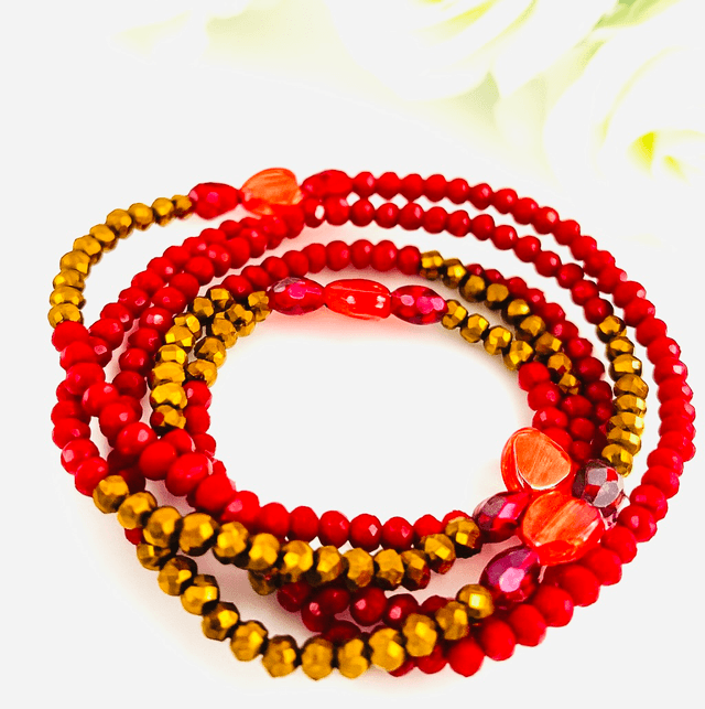 Fierce Flame Heupketting 120cm – Rood & Goud Kralen | Vuur Waist Beads