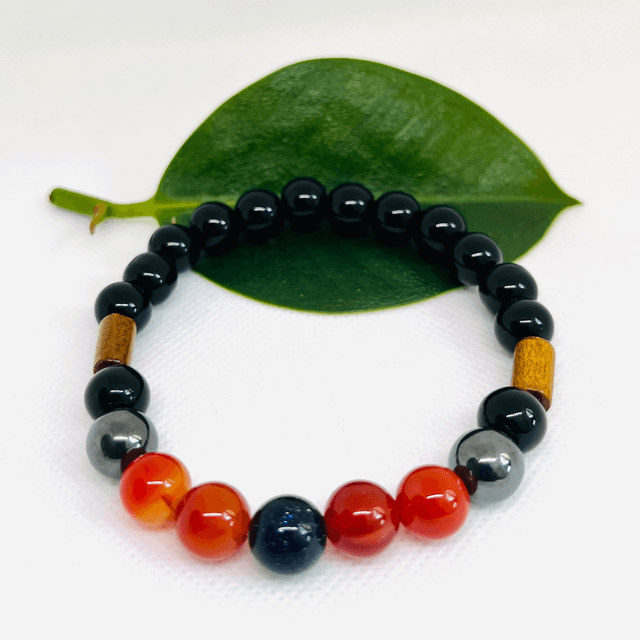 Heritage Flame – Armband met Onyx, Carneool & Houtaccent