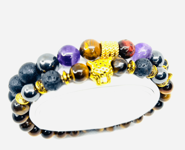 Golden Guardian – Luxe Herenarmbandenset met Tijgeroog en Amethist