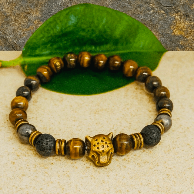 Earth Instinct – Armband met Tijgeroog & Bronskleurige Luipaard