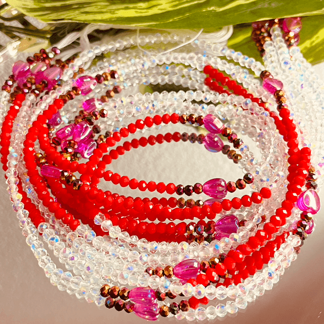 Sweet Clarity Heupketting  Heupketting 120cm– Kristal & Roze Hartjes