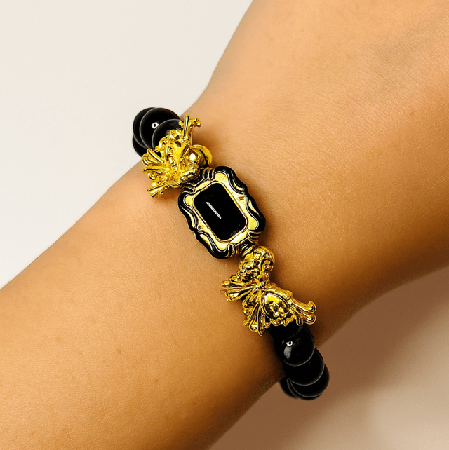 Royal Noir Elegance – Handgemaakte Luxe Armband met Gouden Accenten 