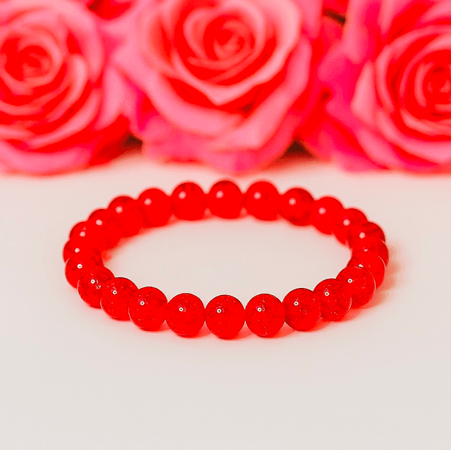 Crimson Glow Armband – Rode Crackle Kralen | Handgemaakt &amp; Elastisch