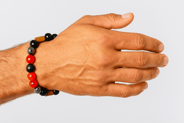 Heritage Flame – Armband met Onyx, Carneool &amp; Houtaccent