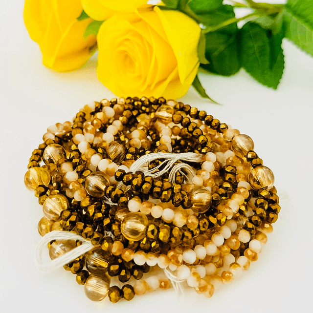 Golden Nectar Heupketting 120cm – Goud &amp; Zachtroze Kralen | Taille Sieraad Handgemaakt