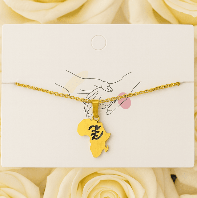 Gouden Afrika Ketting met Gye Nyame Adinkra Symbool – Handgemaakte Culturele Sieraad | Statement Halsketting