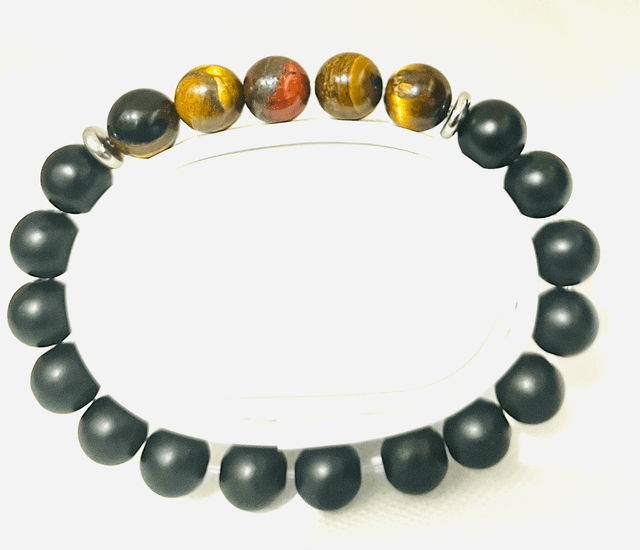 Strength &amp; Focus – Mat Zwarte Armband met Tijgeroog