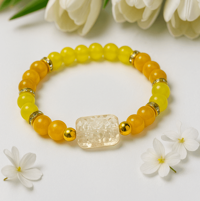 Zonnesteen Sereniteit Armband – Gele Edelstenen &amp; Bergkristal