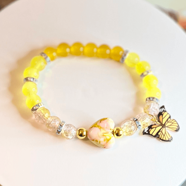 SunJoy Armbandenset – Geel met Vlinder en Hartdetails